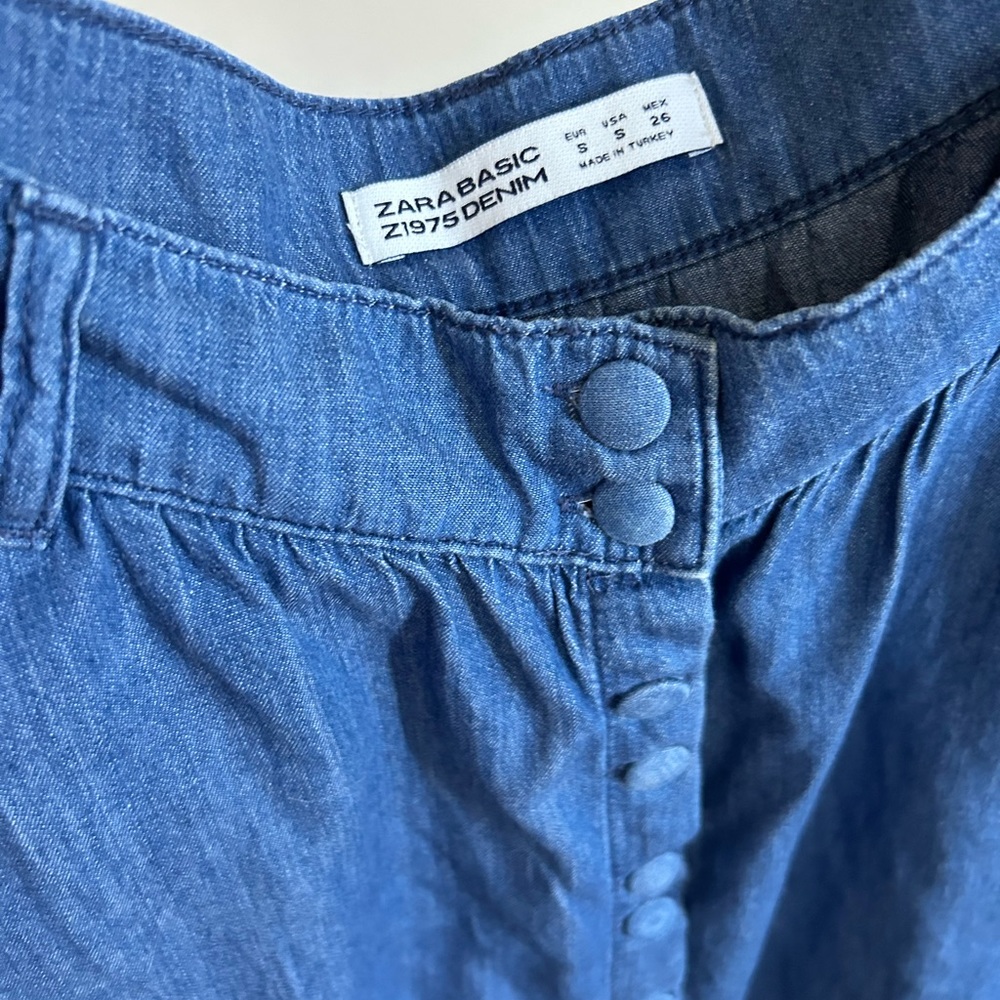 Zara Front Buttons Midi A-Line Fit & Flare Denim Skirt w/ Pocket S - Picture 12 of 12
